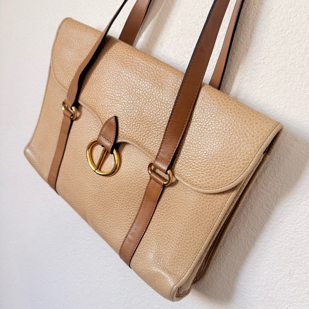 Christian Dior Vintage Tan Leather Double Handle Shoulder Bag with Gold CD Logo - Picture 4 of 16